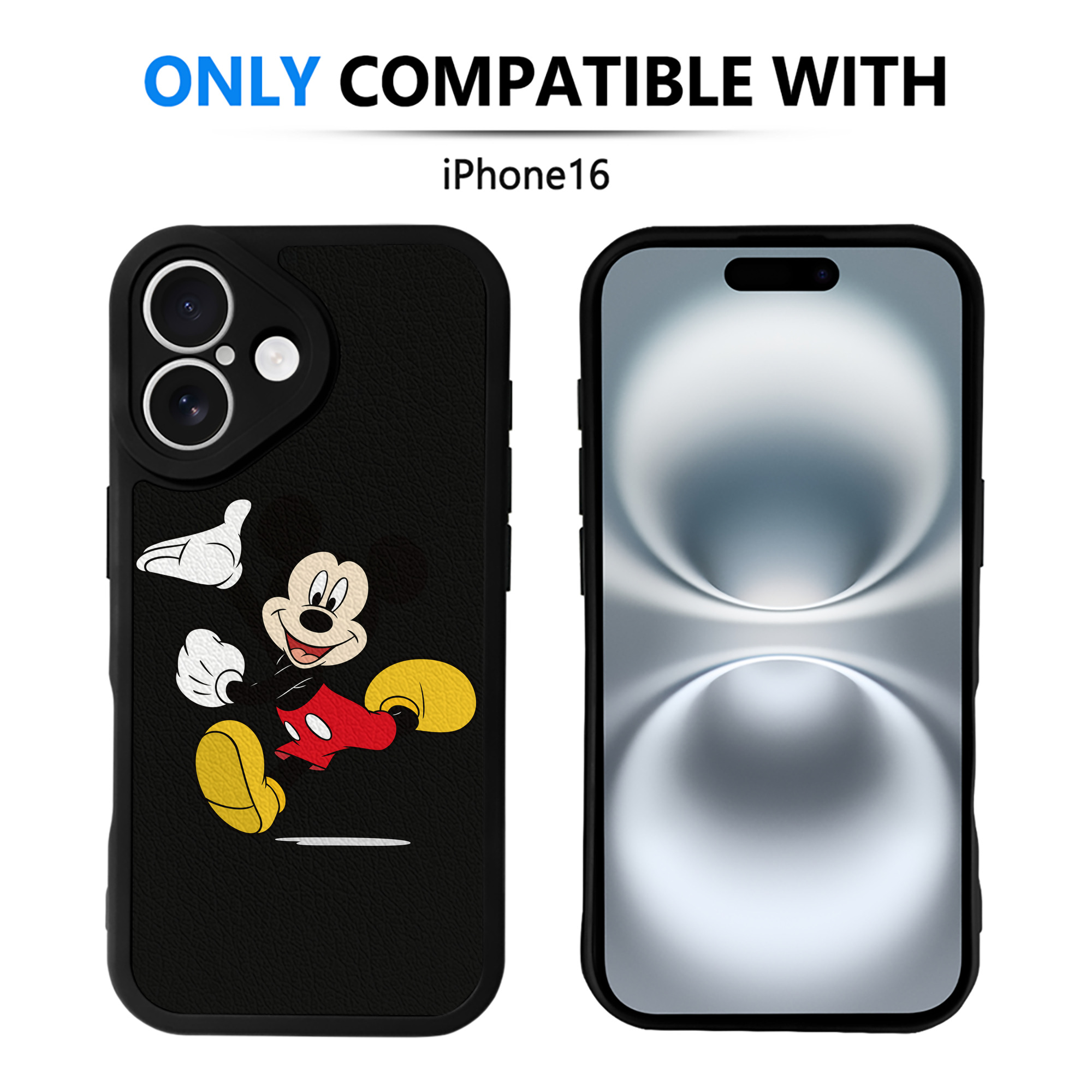 （画像用） ミッキーマウス Mickey Mouse 【iPhone 16シリーズ対応】シリコンスマホケース（レザー調） 材質：シリコン